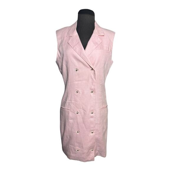 Y2K Guess Pink Linen Sleeveless Blazer Dress 8 Coastal Preppy Minimalist Pastel - Picture 3 of 7